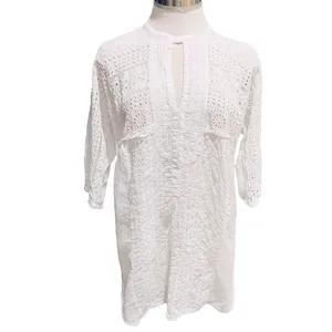 Johnny Was Rayon White Embroidered Eyelet Tunic Top Size Small thumbnail 6