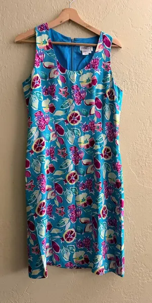 Adrianna Papell Turquoise and Pink Floral Midi Silk Dress thumbnail 1