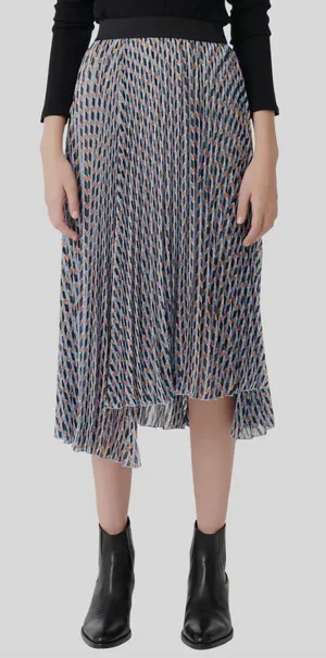 Maje Blue Jela Pleated Print Elastic-Waist High-Low Skirt Womens Size 36 thumbnail 1