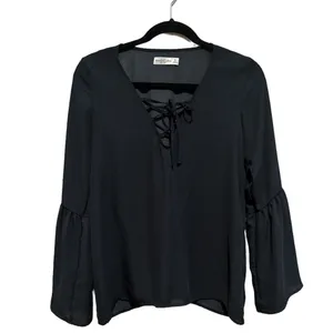 Abercrombie & Fitch Black Bell Sleeve Boho Blouse Xs thumbnail 3