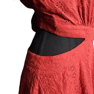 VICI Rust Orange Eyelet Dainty Tiered Cut Out Mini Dress‎ Puff Sleeves, Large thumbnail 7