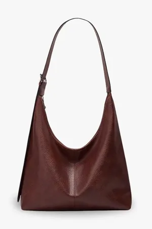 Women's large Hobo Shoulder tote Bag in Deep burgundy maroon wine faux leather thumbnail 1