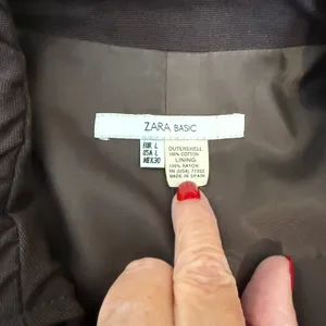 Zara Women 100% Cotton Trench Coat L Brown Sequin Belt Ruffle Collar Classic thumbnail 2