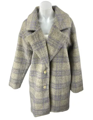 ASTR The Label Gray Plaid Checkered Long Sleeve Button Trench Over Coat Jacket M thumbnail 1