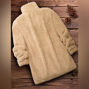 Cozy Teddy Sherpa Zip-Up Jacket Beige Fuzzy Fleece Coat Gorpcore Winter L thumbnail 4