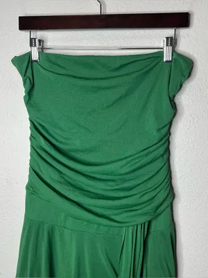 Vintage Carabella Collection Green Strapless Drop Waist Draped Midi Dress thumbnail 3