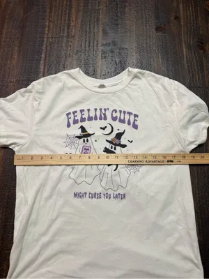 Feelin' Cute Halloween Ghost Graphic Tee - Off White & Purple thumbnail 5