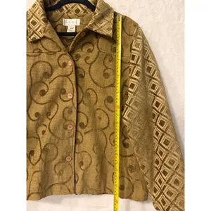 Susan Bristol Mustard Yellow Swirl‎ Geometric Tapestry Button Front Jacket XL thumbnail 3