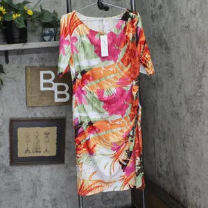NWT Ny Collection Plus Size Elbow Sleeve Side Pleat Dress Flower Rays Pink 1X thumbnail 5