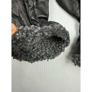Black Leather Gloves with Plush Gray Fleece Lining‎ Cold Weather size M thumbnail 5