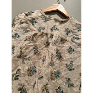 LOFT Floral Bouquet Ruffle Neck Button‎ Front Cotton Blouse Large Peasant Boho thumbnail 9