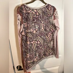 Buckle Gimmicks Collection Mauve Mesh Paisley CrissCross Long Sleeve Size Large thumbnail 4