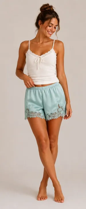 Le Lis: Elastic Waist Lace Trim Shorts Size L thumbnail 1
