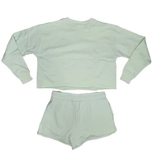 Colsie Women's X-Small Mint Green Cropped Sweatshirt & Shorts Lounge Set pajamas thumbnail 3