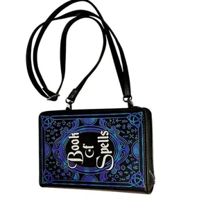 Spirit Halloween Book of Spells Adjustable Crossbody Bag Purple & Black Zip Top thumbnail 2