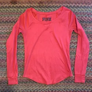 Pink Red Thermal Waffle Long Sleeve Shirt thumbnail 1