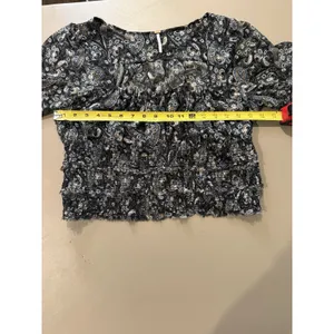Free People Lolita Dark Gauzy Cropped Peasant Blouse Square Neck Long Sleeve L thumbnail 7