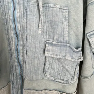 Oli & Hali Size L Acid Wash Light Cargo Patch Hoodie Jacket Boho thumbnail 4
