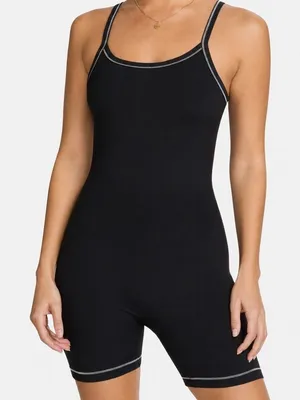 Nike One Dri-FIT Short‎ Bodysuit Black Contrast Stitch Athletic Romper XL Sporty thumbnail 1