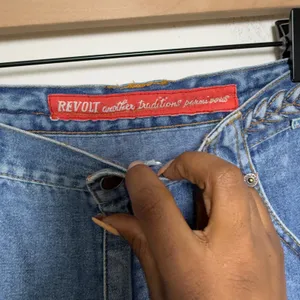 VTG‎ 90s Revolt Women Jeans Blue Bareback Braided Waist Wide Leg Carpenter Retro thumbnail 6
