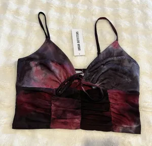 NWT Urban Outfitters Womens Top Size L Magenta Mesh Tie Front Sleeveless Cropped thumbnail 1