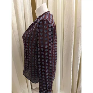 LOFT Plum Silk Sheer V-Neck Blouse with Slate Dot Print thumbnail 3