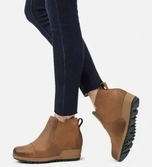 Sorel Womens Size 7 Brown Leather Chelsea Ankle Wedge Fashion Boots Bootie thumbnail 1