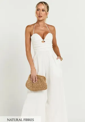 Showpo White Jumpsuit With Pockets and tie back detail thumbnail 1