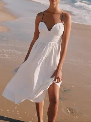 Maeve Anthropologie White Navy Trim contrast Midi Dress size 14 with pockets thumbnail 2