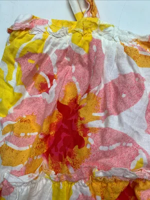 Free People size small floral tropical White Tiered Sundress Pink Yellow Print thumbnail 5