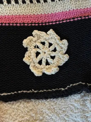 Cozy Colorblock 1/2 Zip-Front Black& Cream w/Pink,Blue & Orange Crochet Sweater thumbnail 7