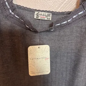 NEW Free People Intimately‎ You Tank Top Lace Trim Cotton Ribbed Gray Large thumbnail 5
