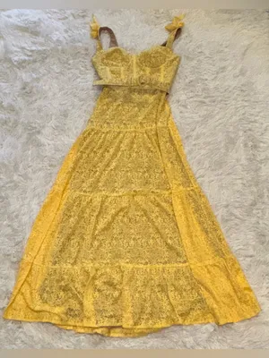 NEW NADINE MERABI Miranda Lace Yellow Belted Gown sz 12 thumbnail 5