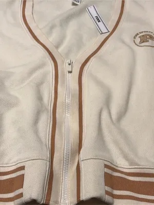 PINK Cream Zip-Up Jacket with Tan Trim thumbnail 2