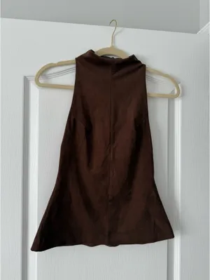Zara Brown Suede Sleeveless High Neck Halter Top thumbnail 2