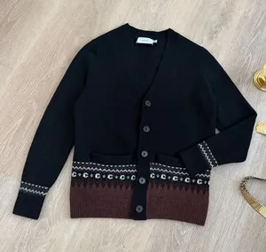 Coach Oversized Fair Isle Wool Alpaca Cardigan Black Brown Signature C thumbnail 1