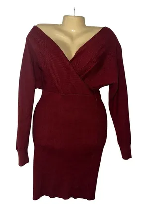Elegant Knit Dress Red Size 2X thumbnail 1