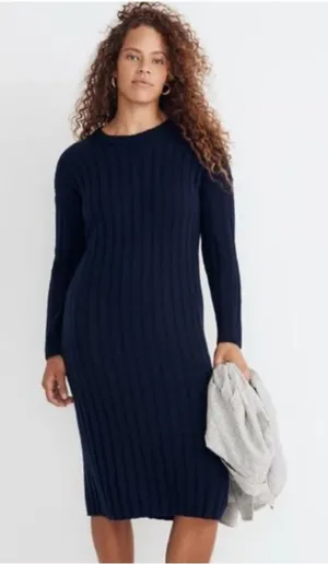 NWT Madewell Navy Ribbed Wool Blend Midi Sweater Dress Size Small thumbnail 1
