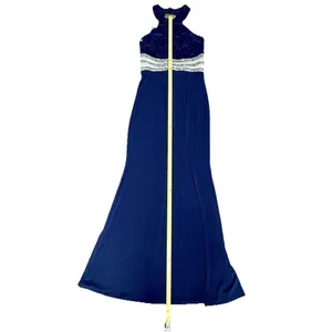 Speechless Navy Lace Halter Formal Gown Beaded Waist Slit Prom Dress 5 S thumbnail 7