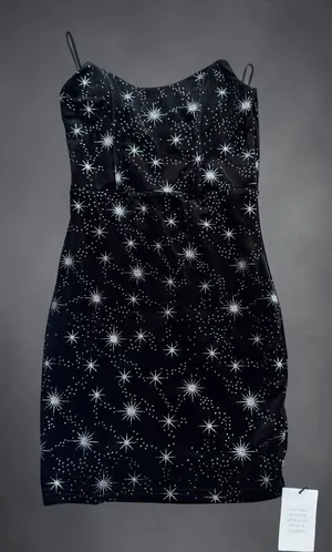 SUPERDOWN Black Silver Sparkle Velvet Strapless Dress Size XS NEW NWT thumbnail 1