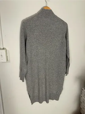 100% cashmere mock neck long sleeve dress grey thumbnail 6