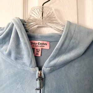 Juicy Couture Baby Blue Velvet Zipper Hoodie Jacket Pants Set Rhinestone Y2K XL thumbnail 9