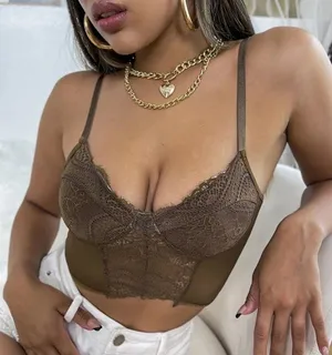 SheIn Brown Lace Crop Top thumbnail 1
