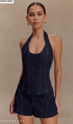 Meshki denim corset halter top thumbnail 1