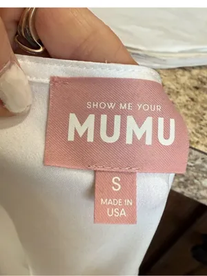 Show Me Your Mumu Pink Label on White Fabric thumbnail 4