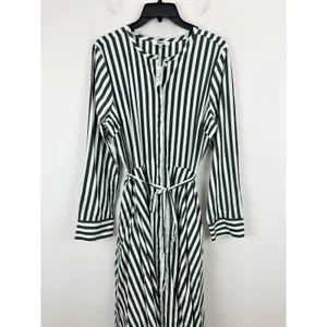 Madewell Tie Waist Midi Shirtdress in Stripe White Deep Forest Cotton US 10 NWT thumbnail 8