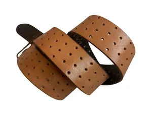 100% Leather Brown Belt Perforated Hole Detail Versatile Everyday Luxury thumbnail 1
