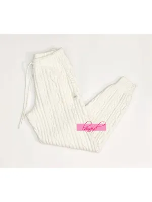 Alo Cable Knit Winter Bliss Pants Ivory High-Rise Waist Chunky Sweater Joggers S thumbnail 12
