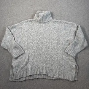 Aerie Women's Small Gray Cable Knit Turtleneck Sweater Oversized Pullover Wool thumbnail 1