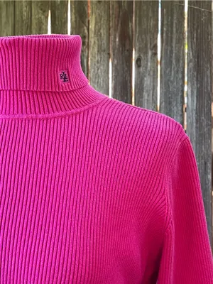 Lauren Ralph Lauren Raspberry Ribbed 100% cotton Turtleneck Sweater minimalist L thumbnail 2